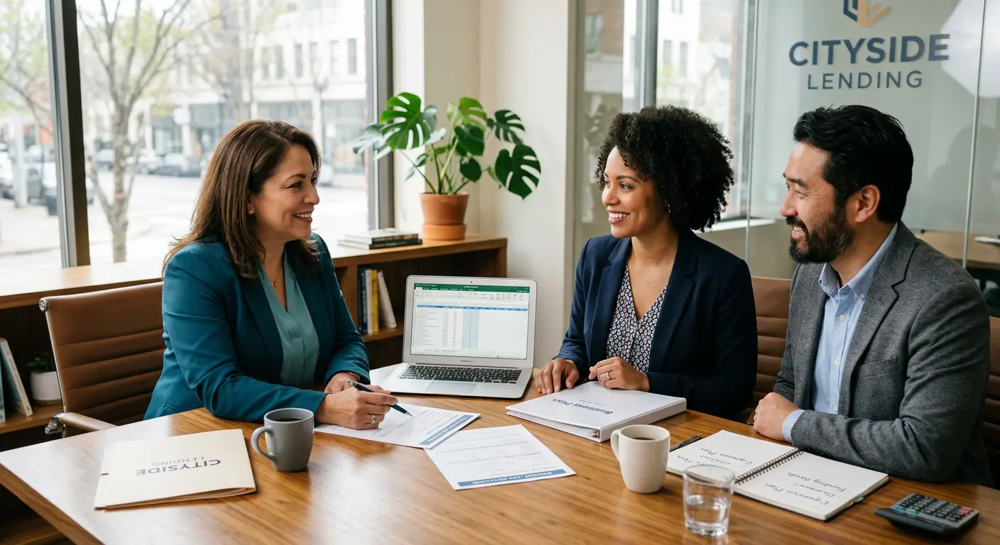 Business owners comparing SBA 504 and SBA 7(a) loan options with a lender in Utah